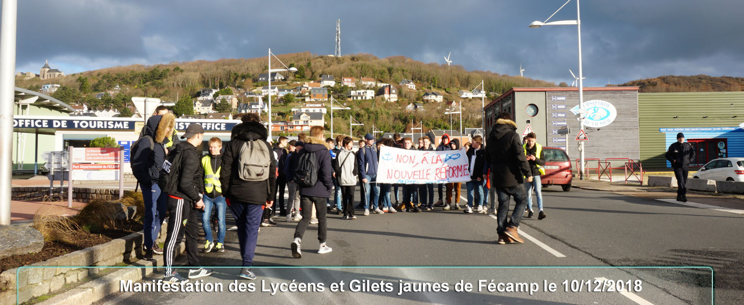 manifestation des lycéens et gilets jaunes de Fécamp le 10/12/2018
